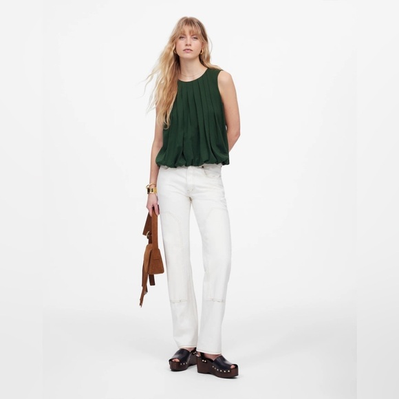 NWT Madewell Sleeveless Crewneck Bubble Top in Summit Green, Size Small - Picture 1 of 13